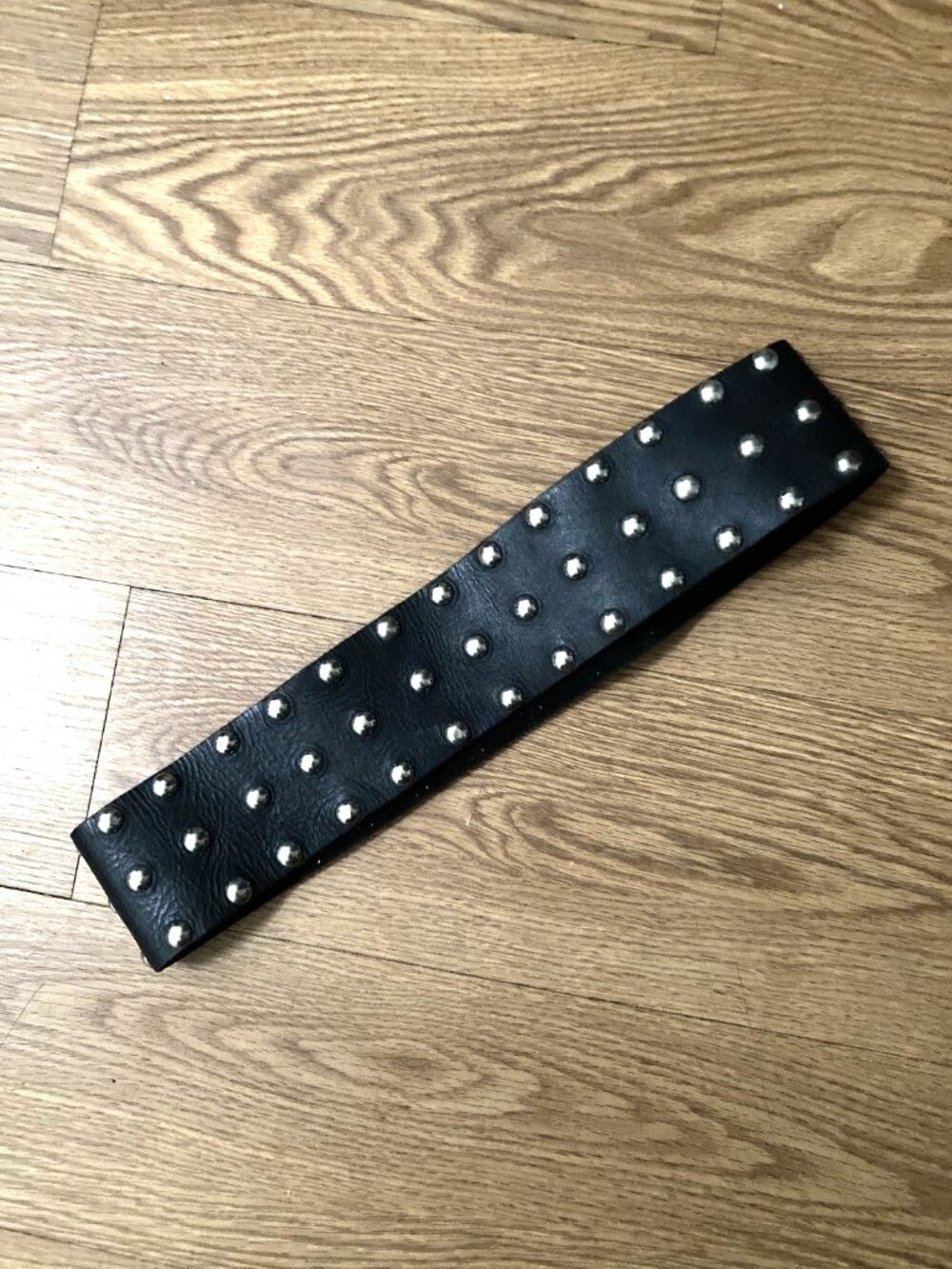 Black Studded Allover Leather Snap Closure Belt M Made in USA